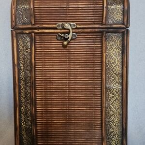 Vintage Bamboo Old World Wooden Treasure Chest Double Wine Box 14” X 9” X 5”